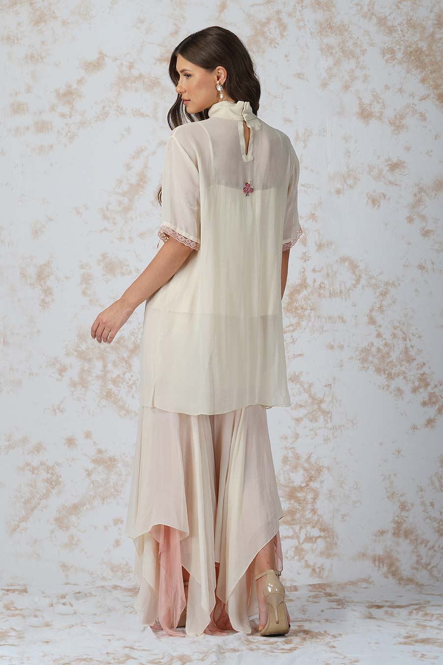 Ivory Beaded High-Neck Tunic & Gharara Set