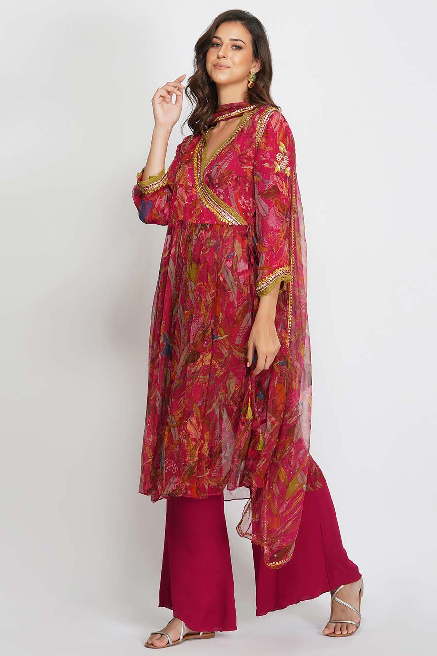 Leaf Print Sequin Angrakha Set