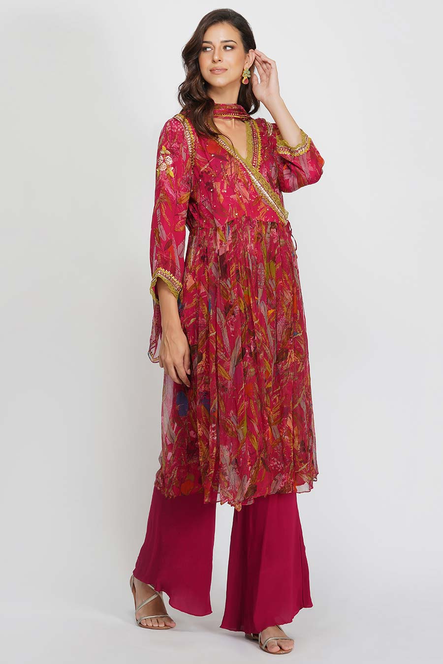 Leaf Print Sequin Angrakha Set