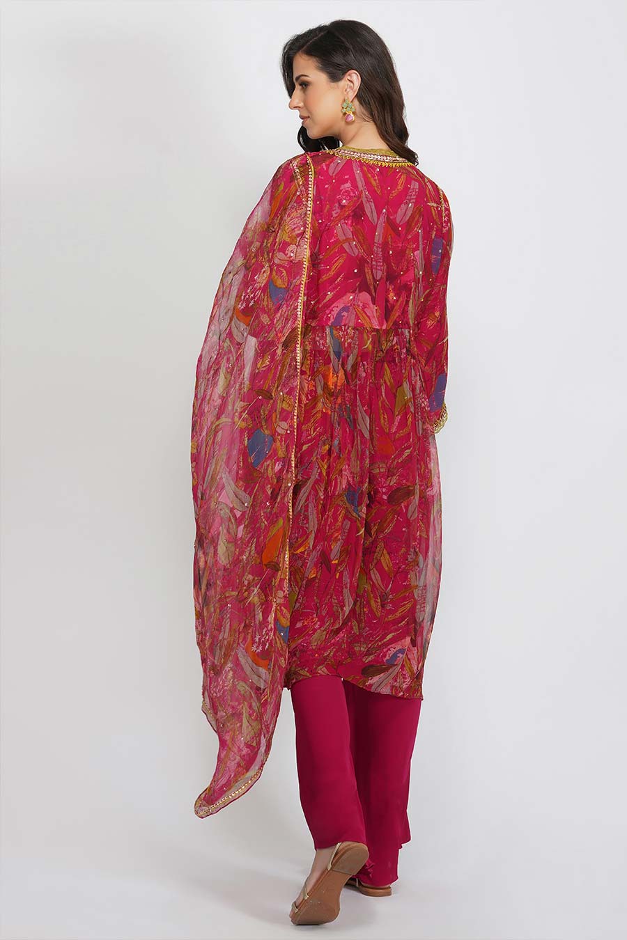 Leaf Print Sequin Angrakha Set