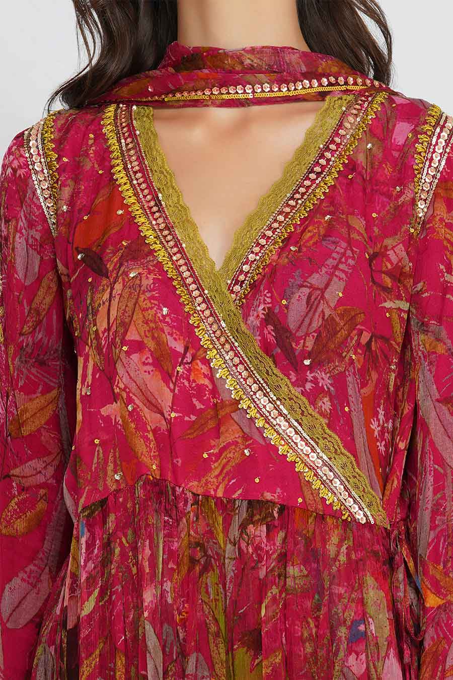 Leaf Print Sequin Angrakha Set
