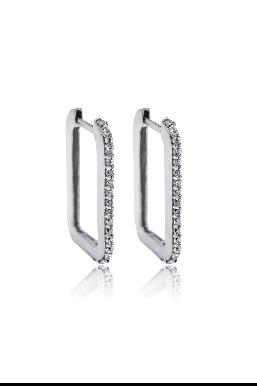 Studded Oblong Silver Earrings in 925 Silver