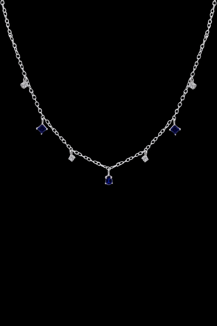 Blue Sapphire Necklace with Natural Zircon in 925 Silver