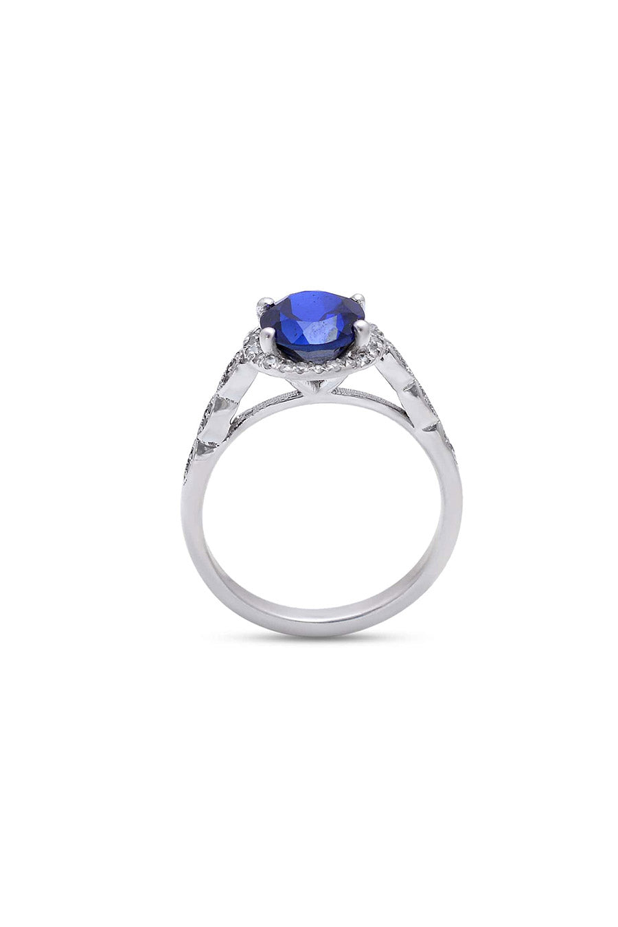 Genuine Sapphire Halo Silver Ring in 925 Silver
