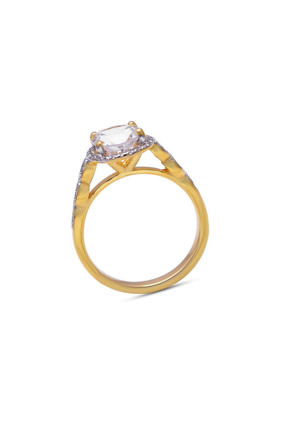 White Topaz Halo Studded Ring in 925 Silver