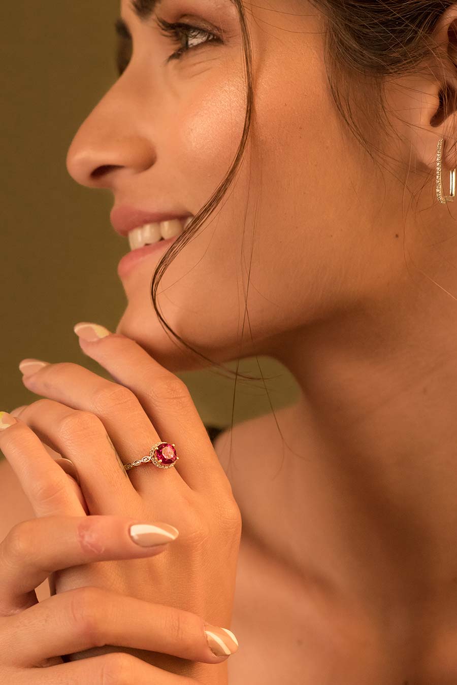 Genuine Ruby Halo Studded Ring in 925 Silver