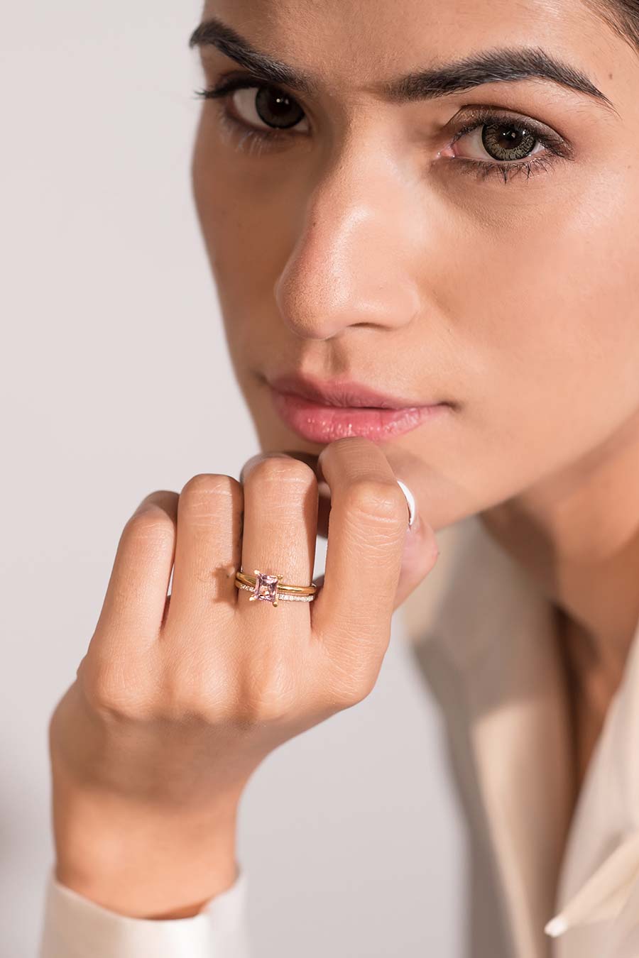 Morganite Octagon Stacking Ring in 925 Silver
