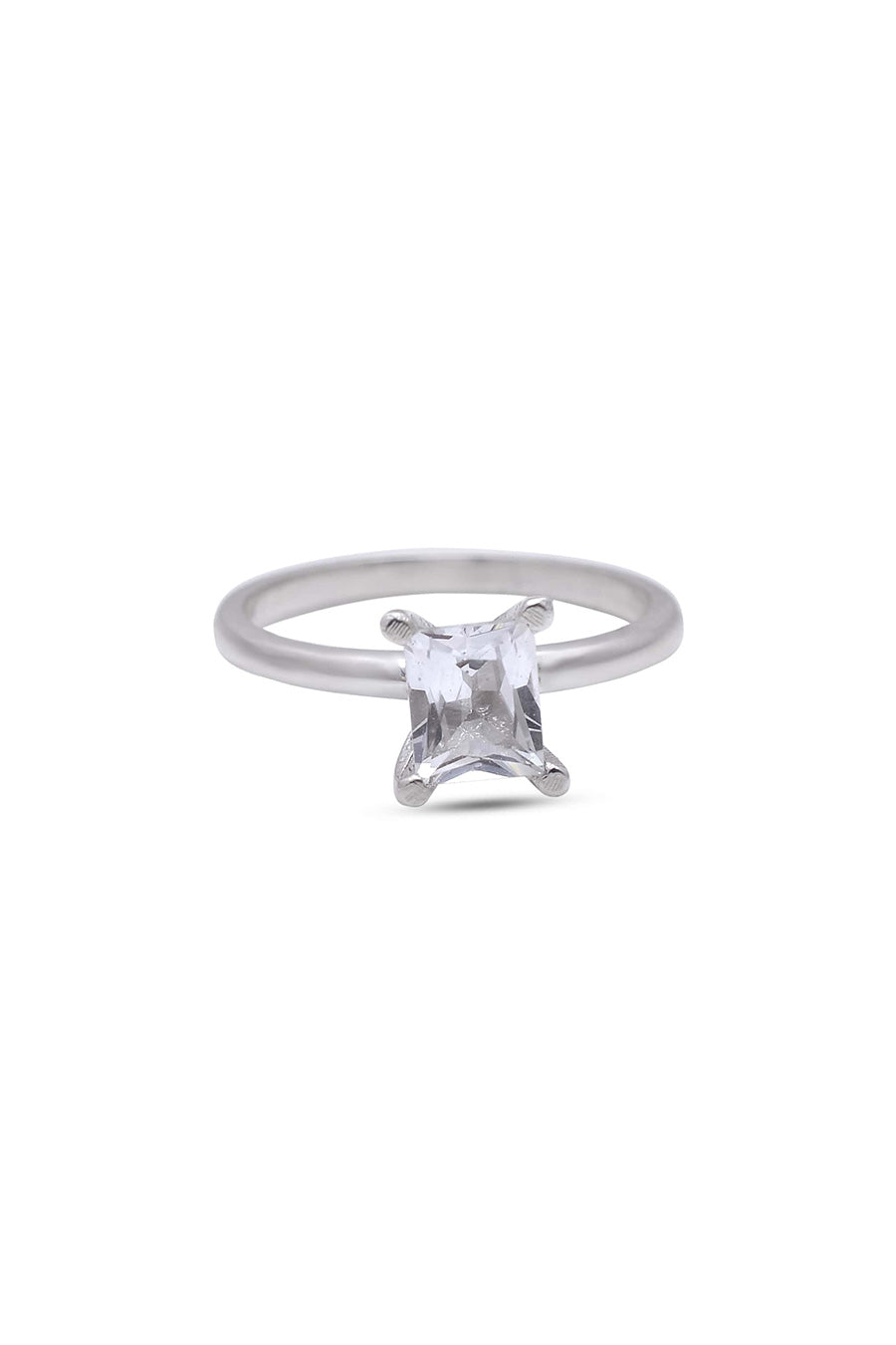 White Topaz Octagon Solitaire Ring in 925 Silver