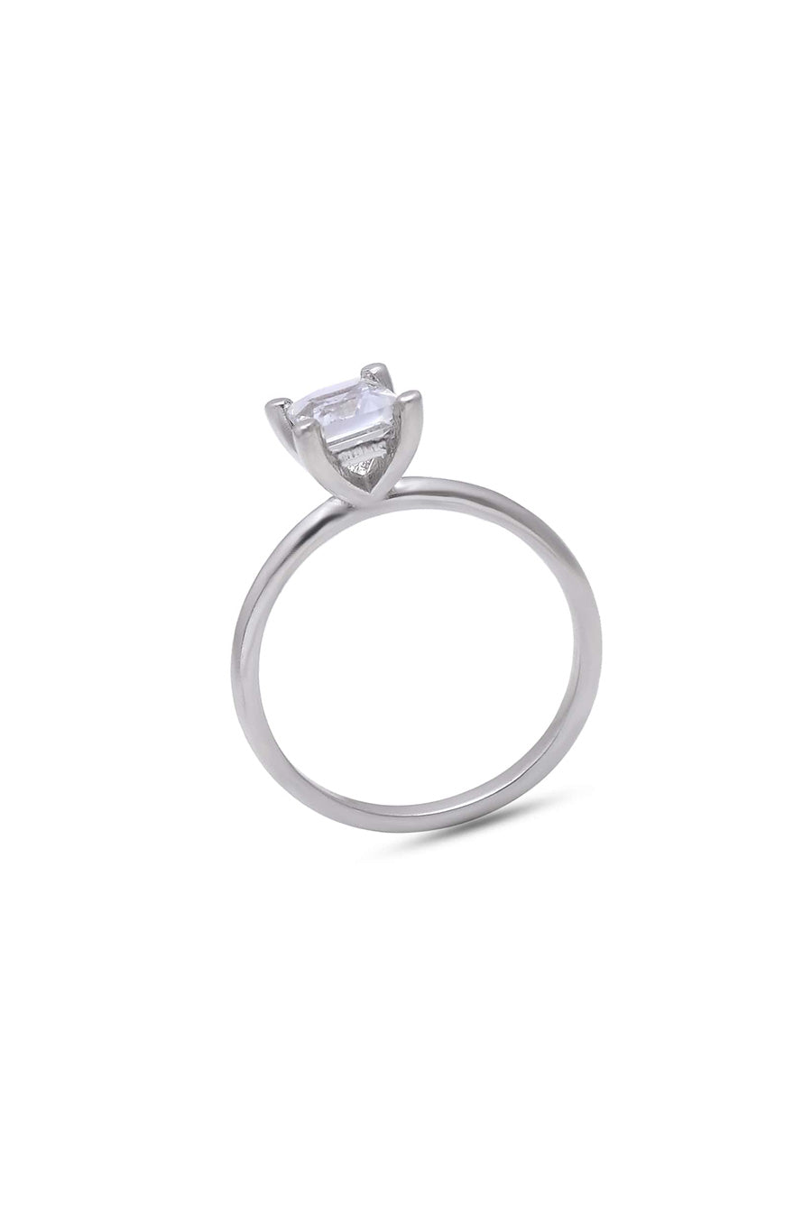 White Topaz Octagon Solitaire Ring in 925 Silver