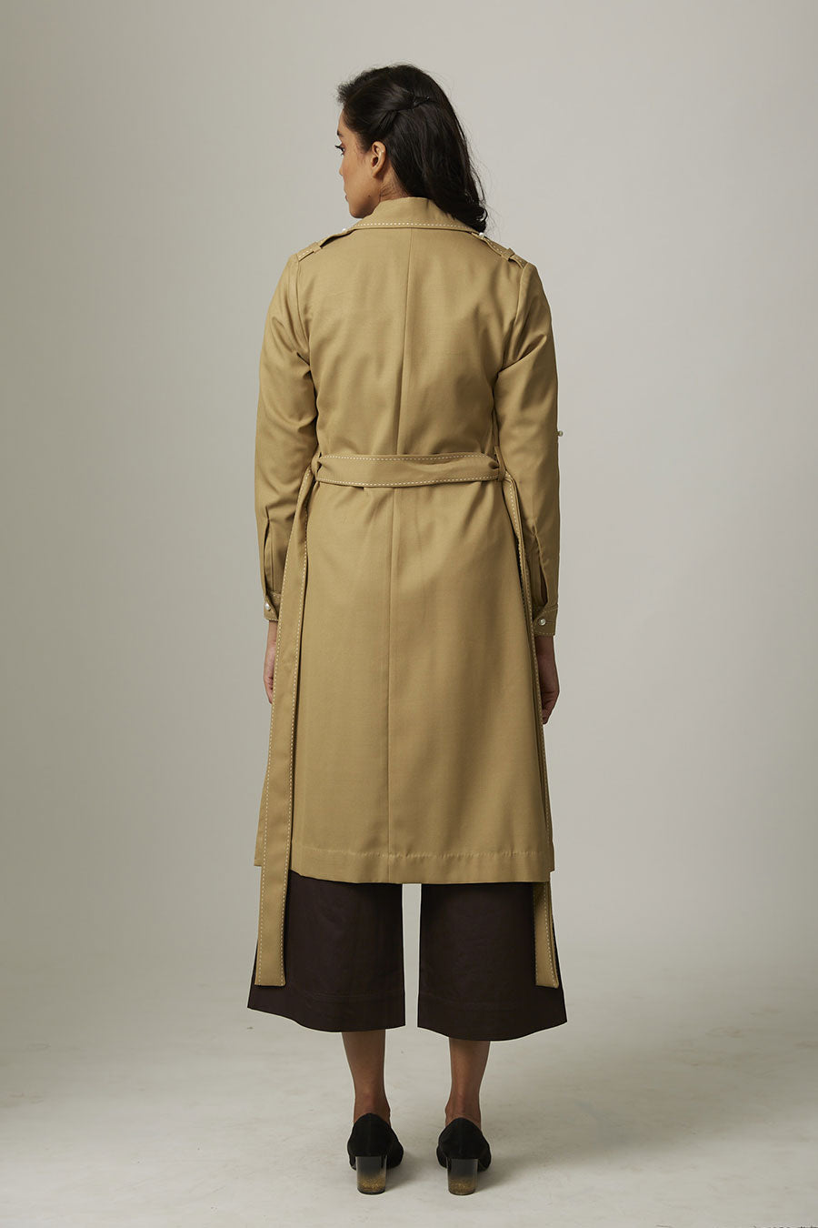 Camel Trench With Contrast Stitching