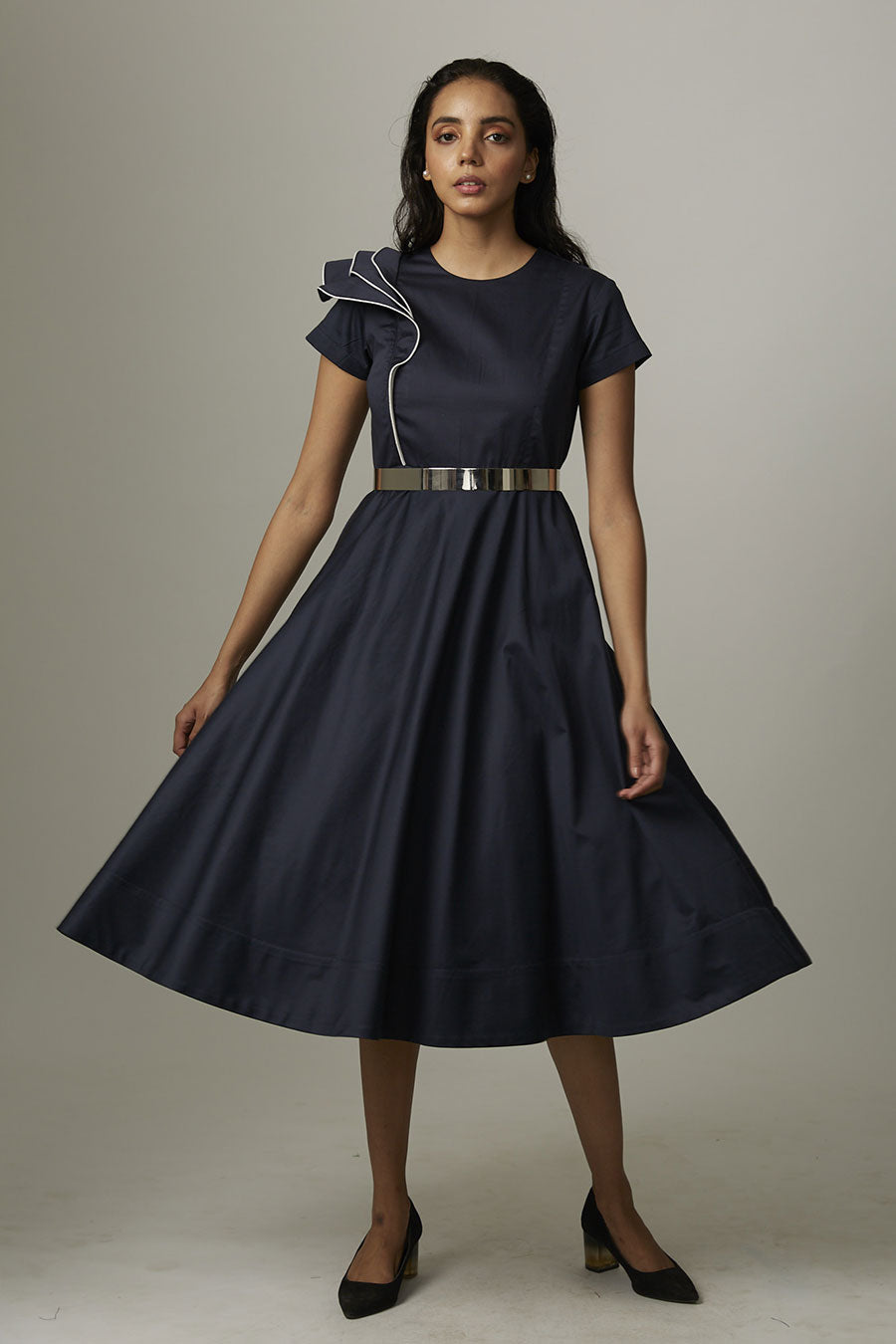 Blue Drama Cancan Midi Dress