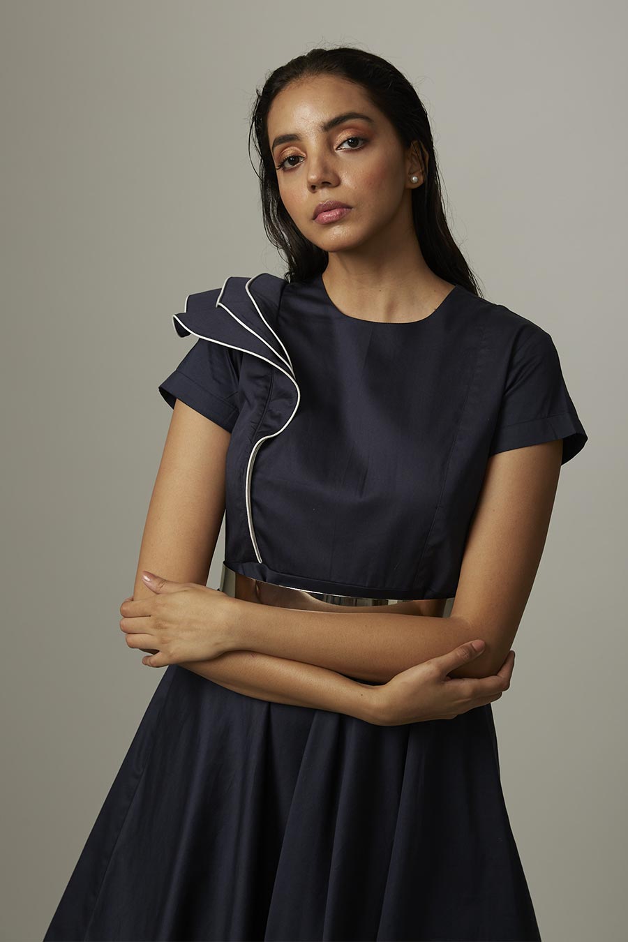 Blue Drama Cancan Midi Dress