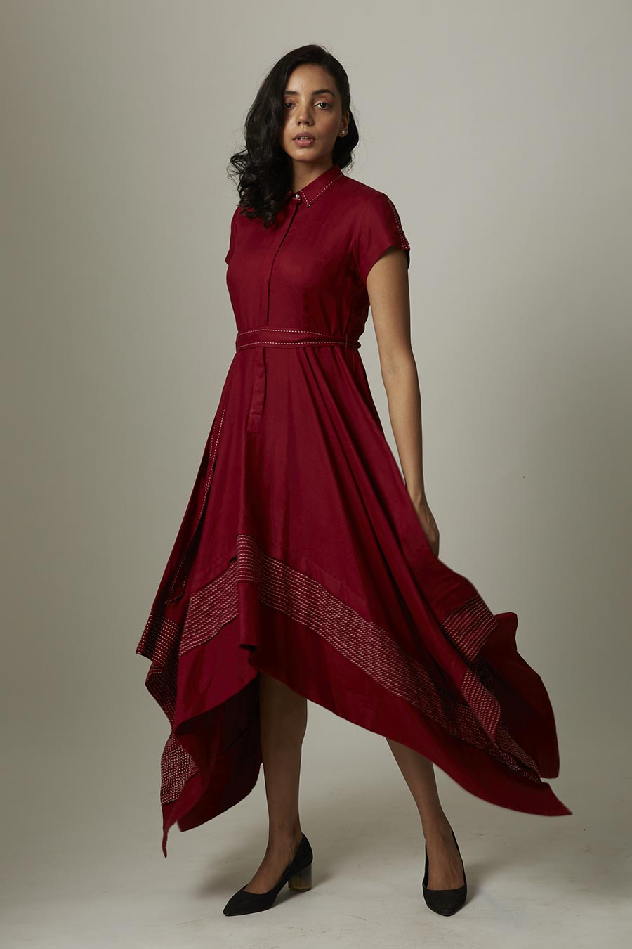 kerchief cut dresses Stacees Fit Flare Ruched Bust Handkerchief Emerald Homecoming Dress Short Mini