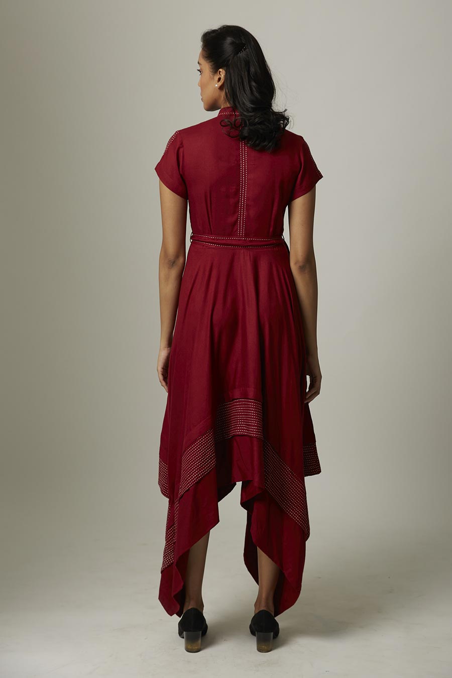 Maroon Kantha Stitch Handkerchief Dress