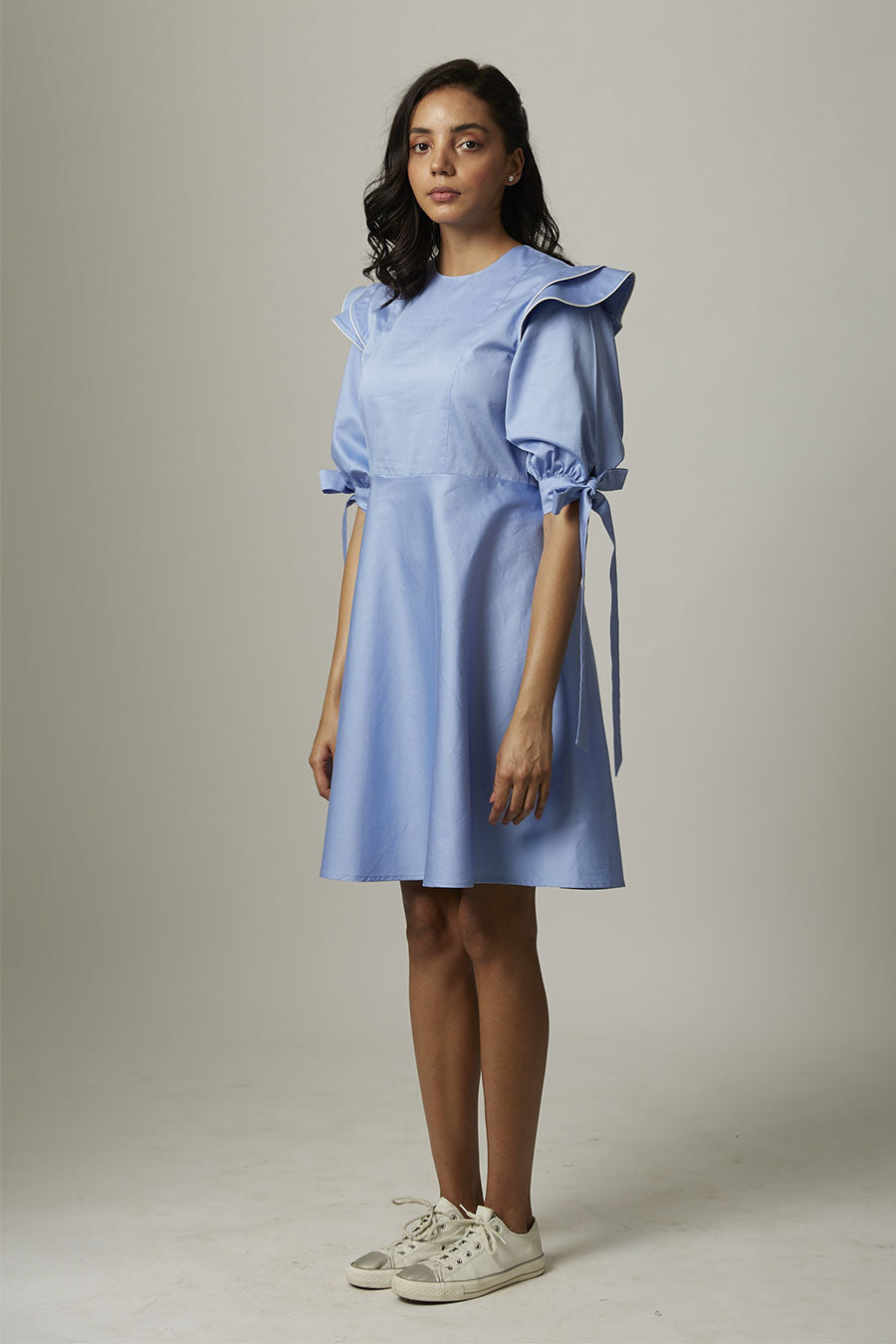 Blue Drama Flare Knotted Dress
