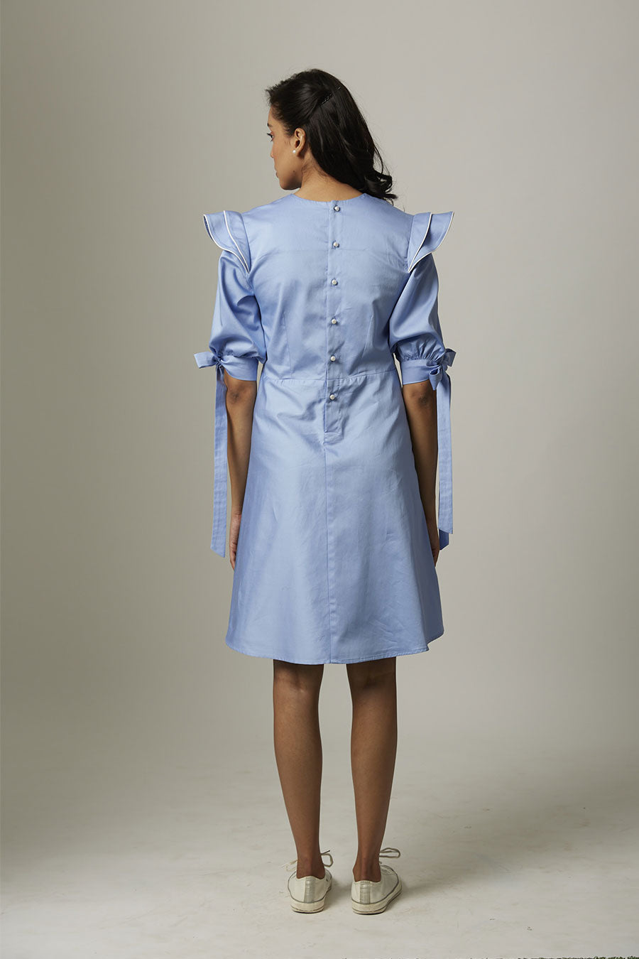 Blue Drama Flare Knotted Dress