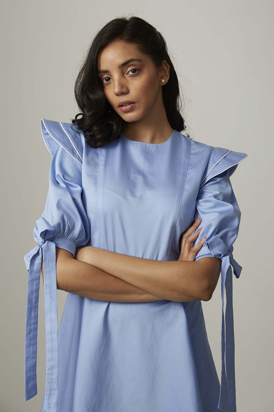 Blue Drama Flare Knotted Dress