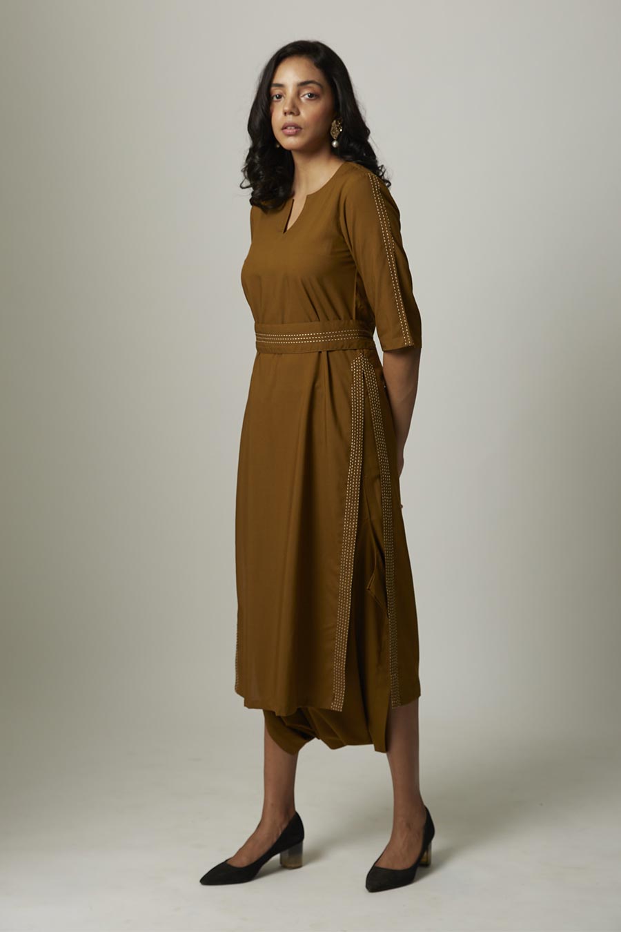 Mustard Kurta & Dhoti Pants Set