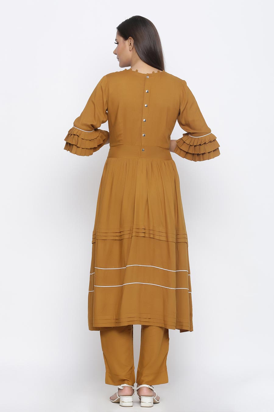 Mustard Pleated Kurta & Pants Set