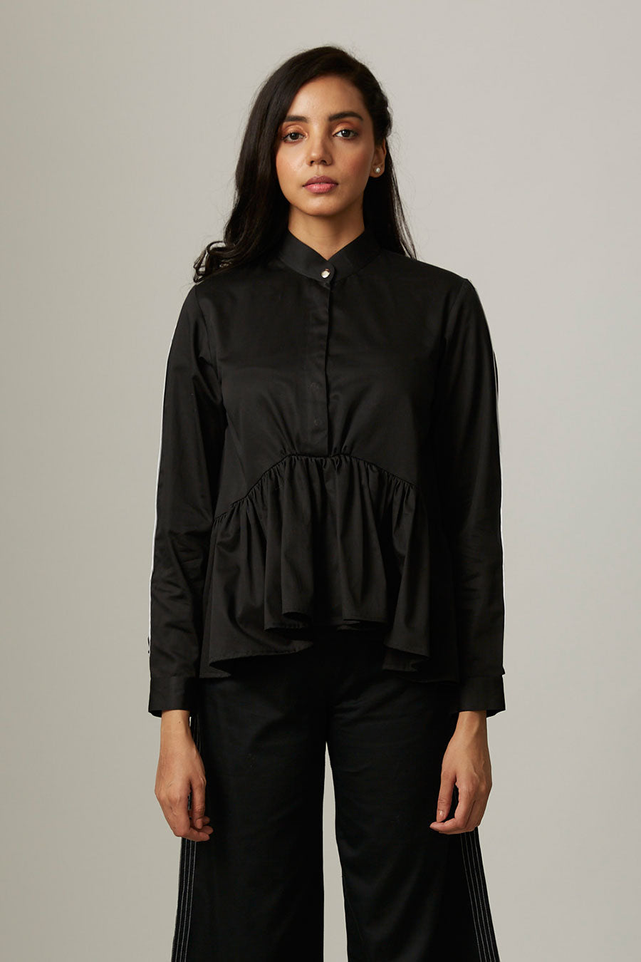 Black Asymmetric Gathered Top