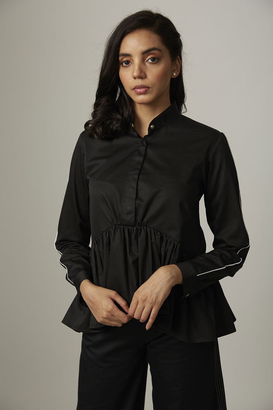 Black Asymmetric Gathered Top