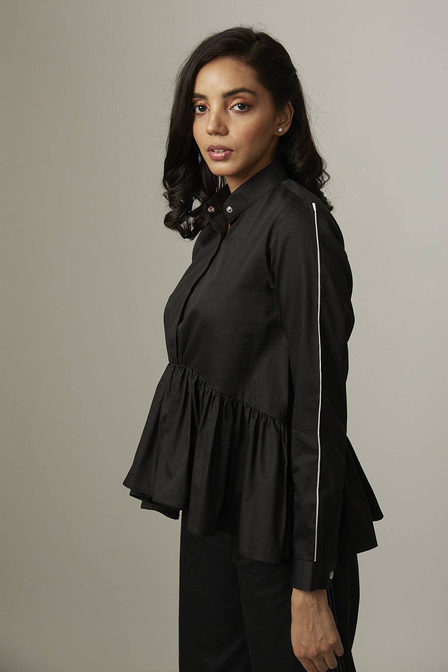 Black Asymmetric Gathered Top