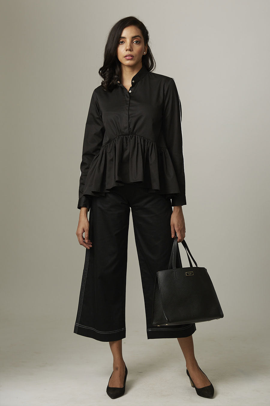 Black Asymmetric Gathered Top