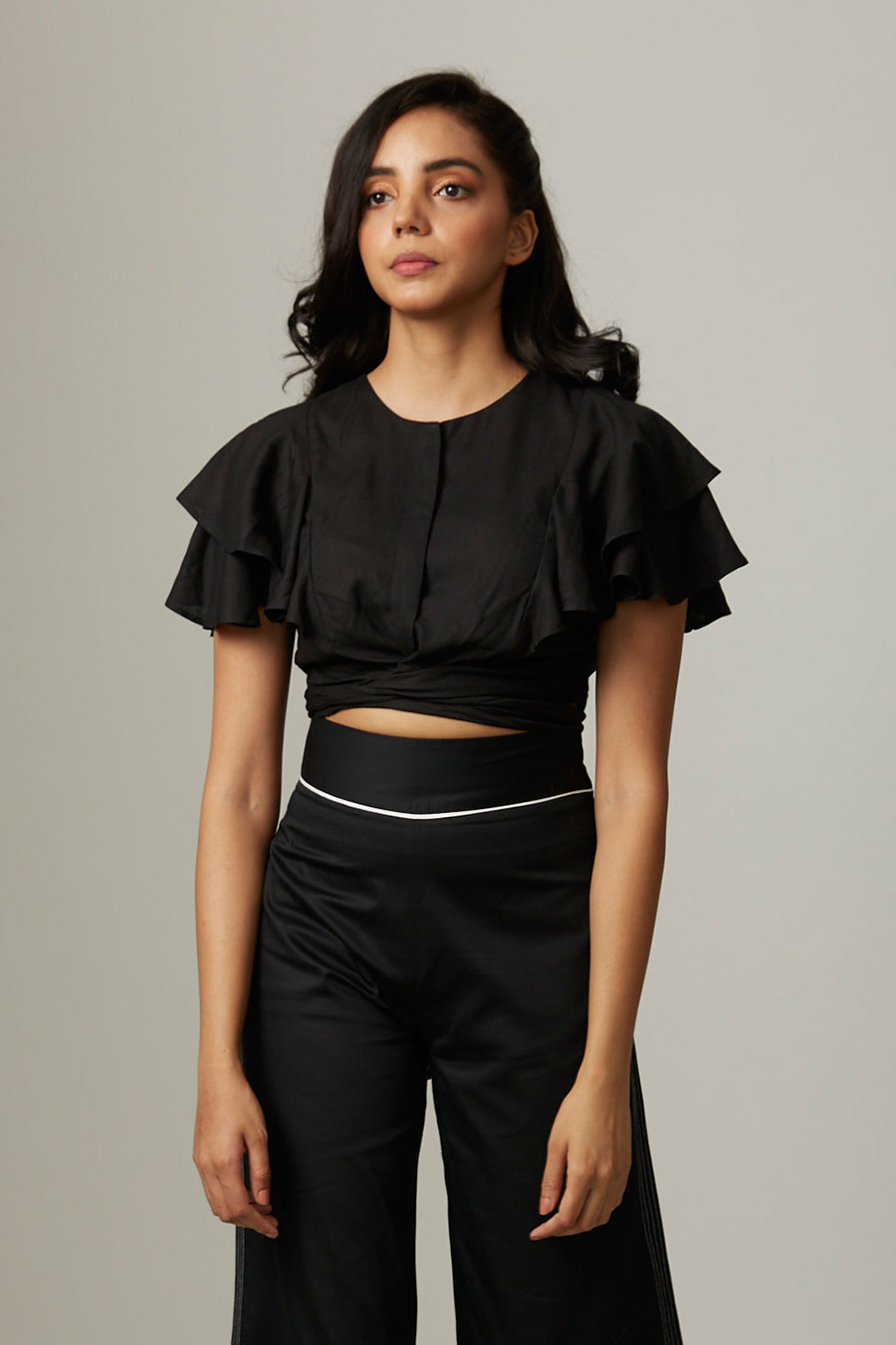 Black Knotted Drama Crop Top