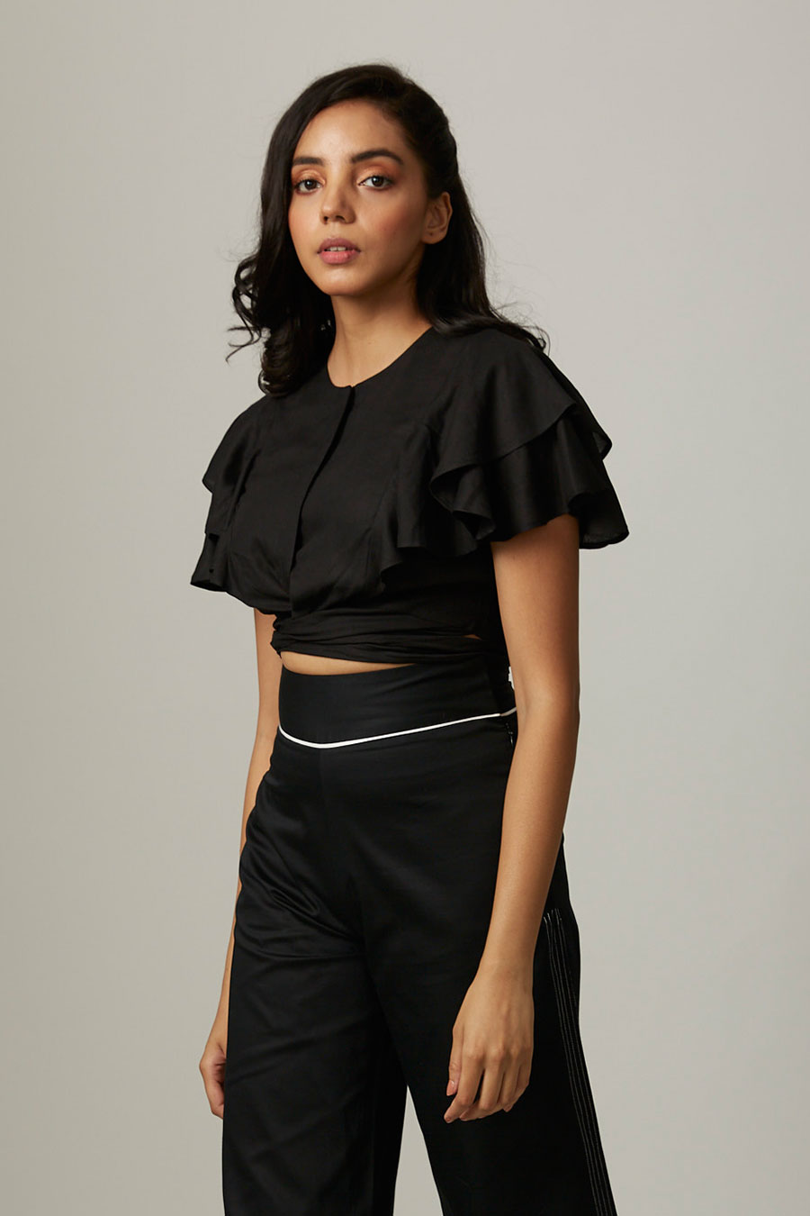 Black Knotted Drama Crop Top