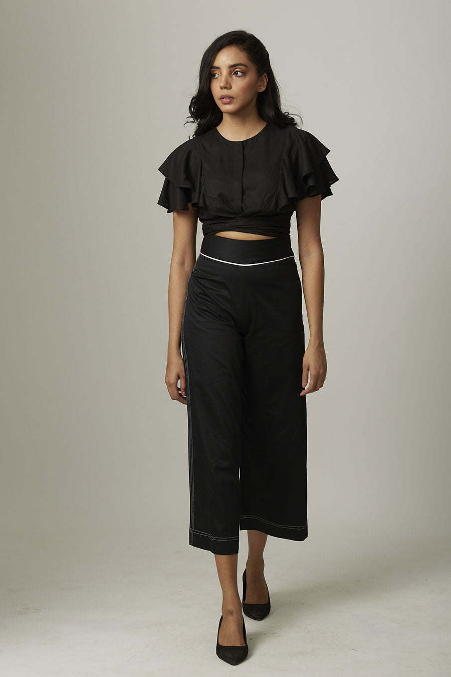 Black Knotted Drama Crop Top