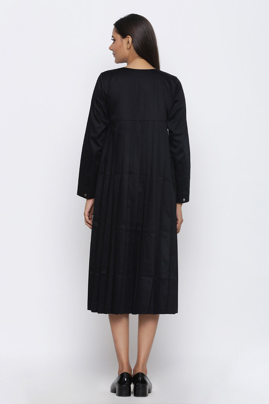 Black Pleated Midi Dress