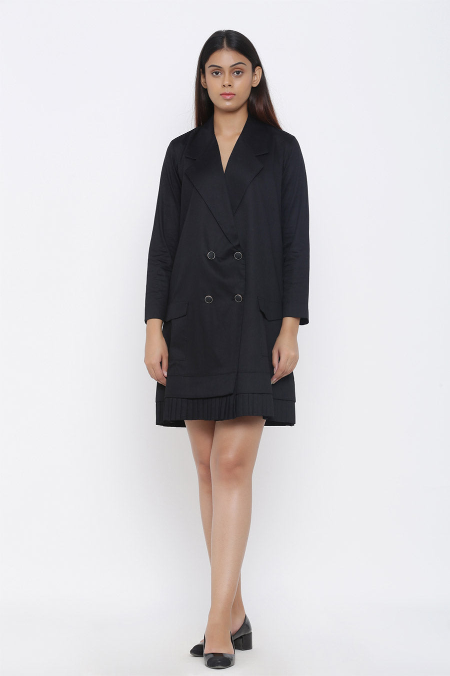 Black Pleated Trench Jacket Dress