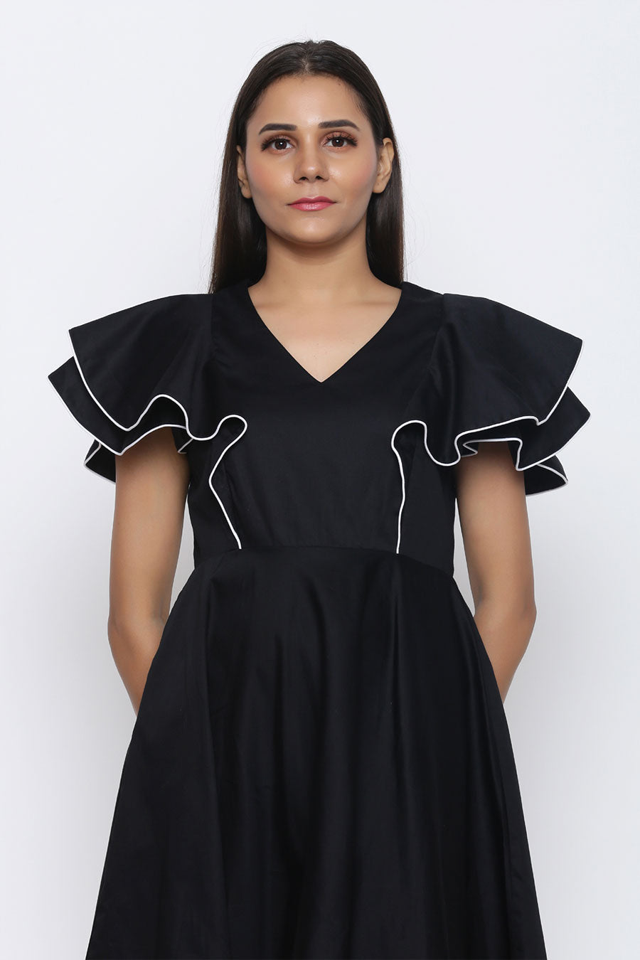 Black Circular Drama Flare Dress