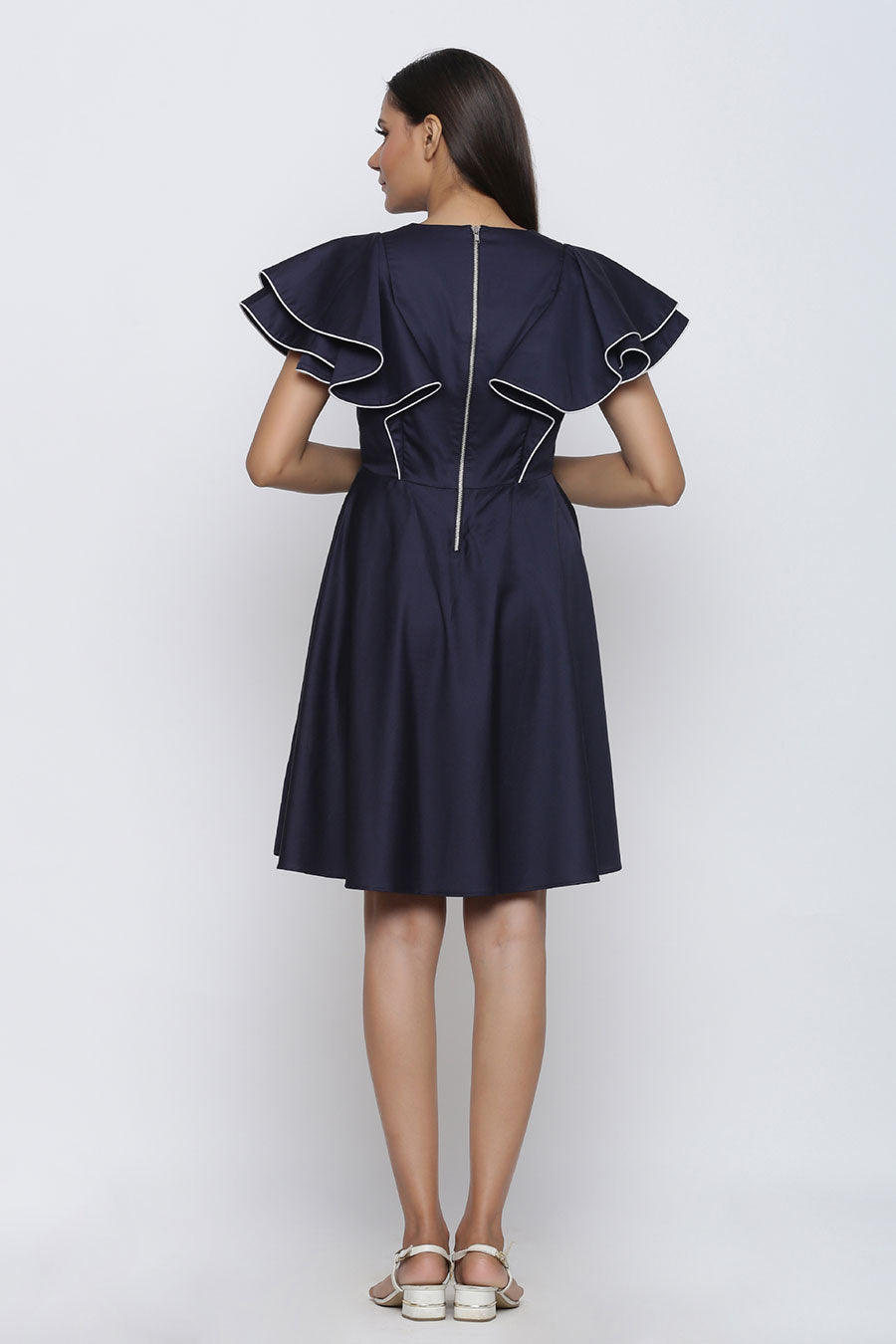 Navy Blue Circular Drama Flare Dress