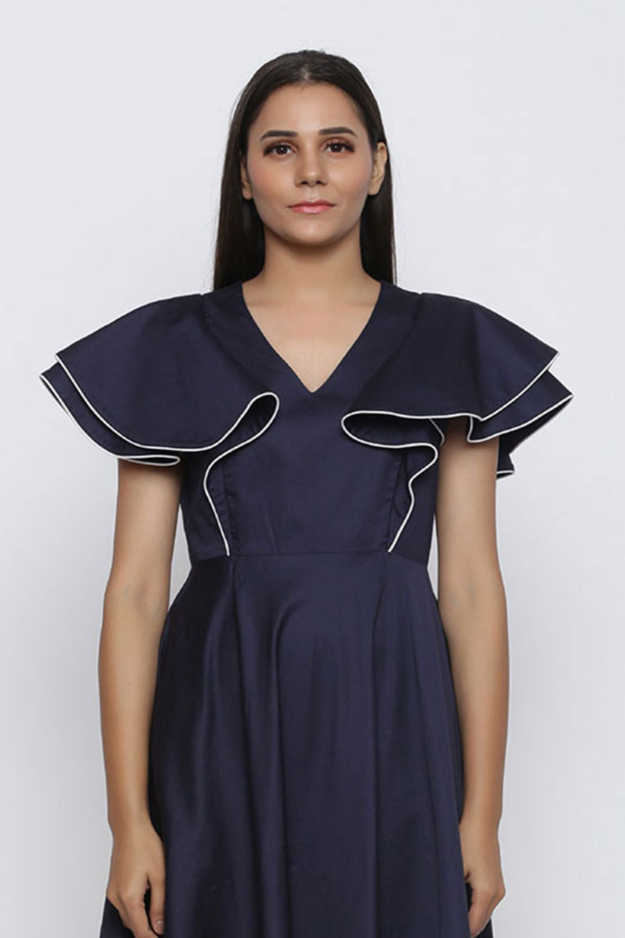 Navy Blue Circular Drama Flare Dress