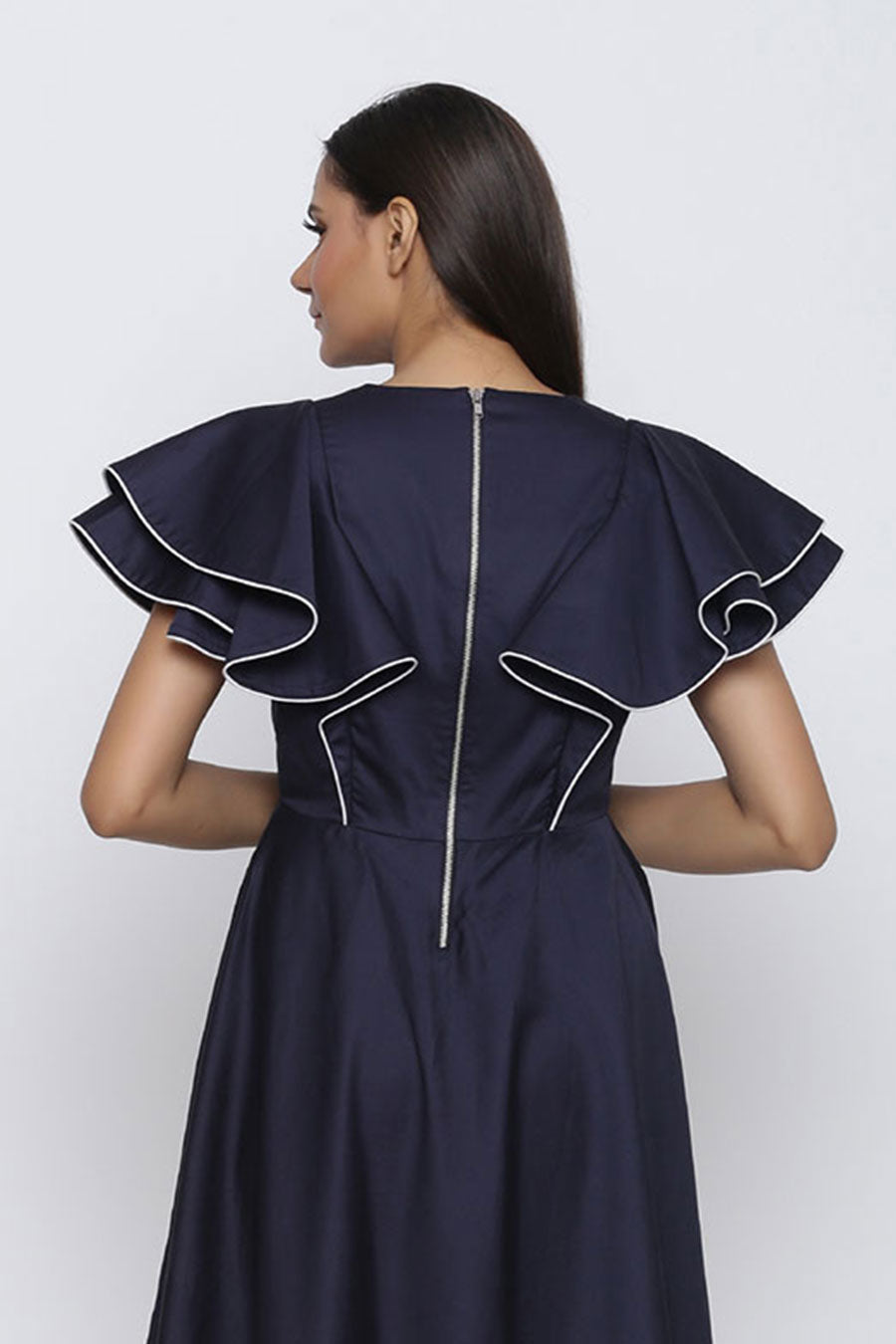 Navy Blue Circular Drama Flare Dress