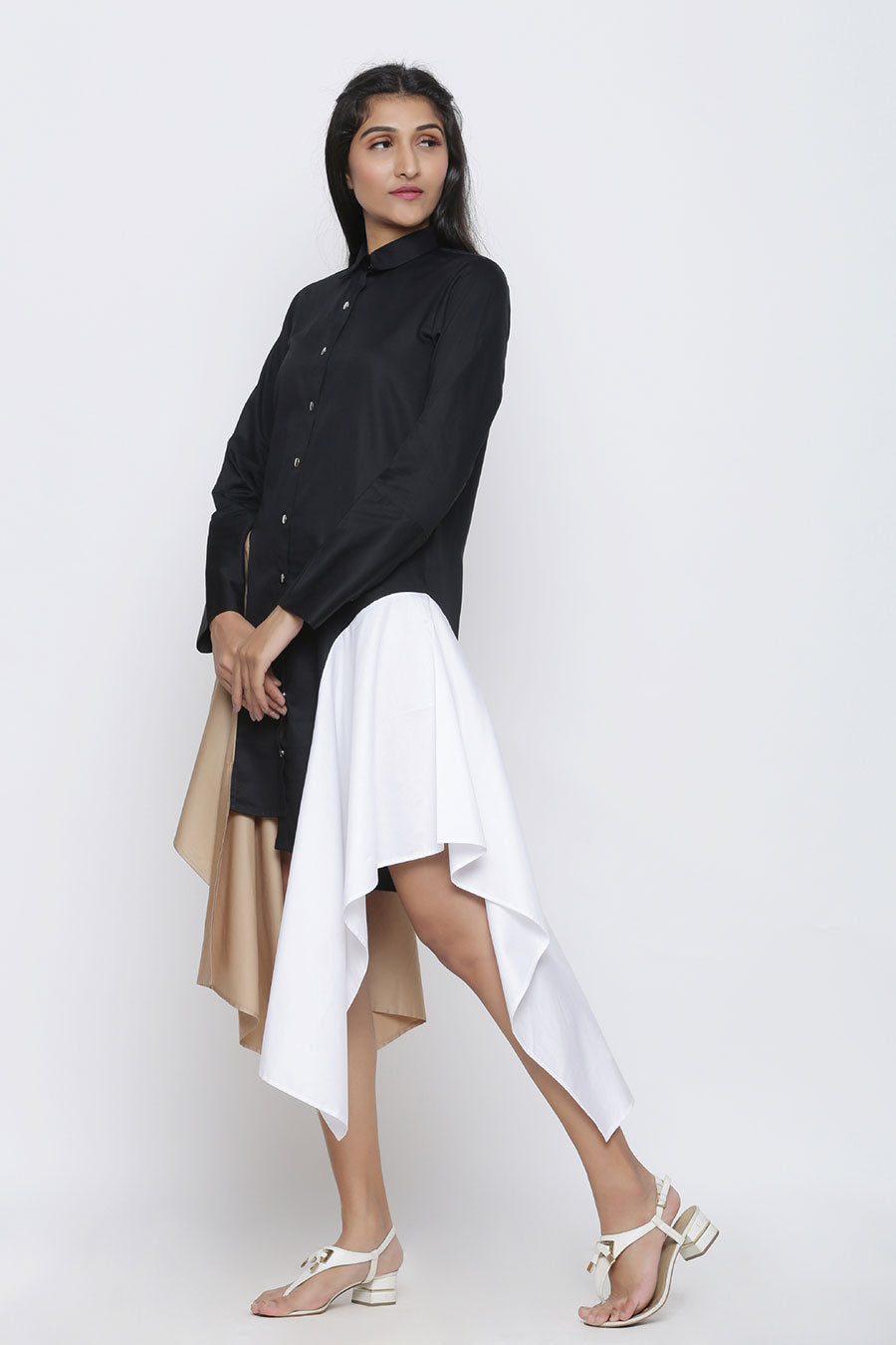 Black Two Drape Shirt Dress