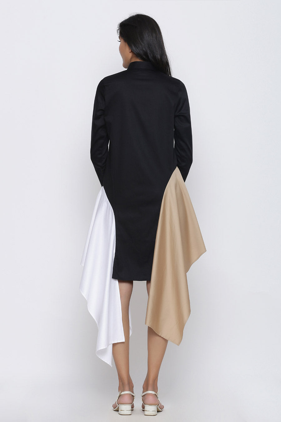 Black Two Drape Shirt Dress