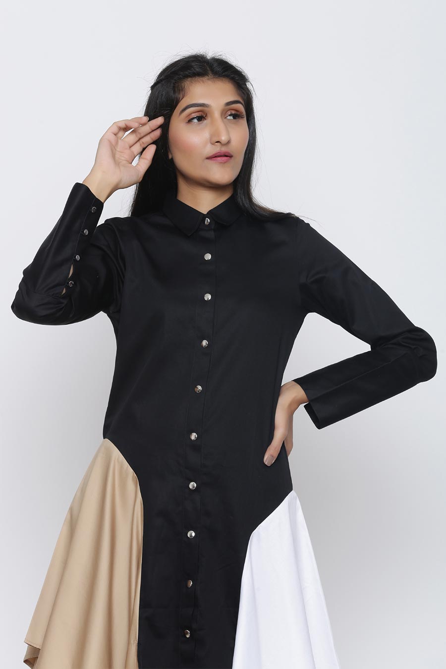 Black Two Drape Shirt Dress