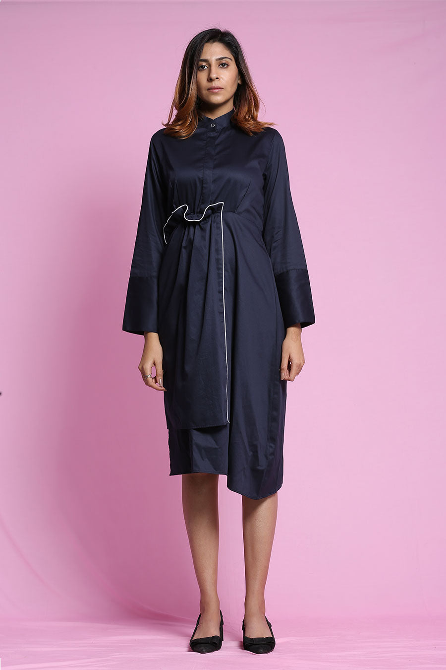 Navy Blue Asymmetric Midi Dress