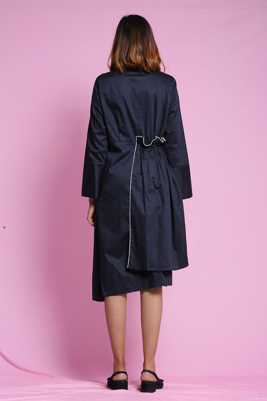 Navy Blue Asymmetric Midi Dress
