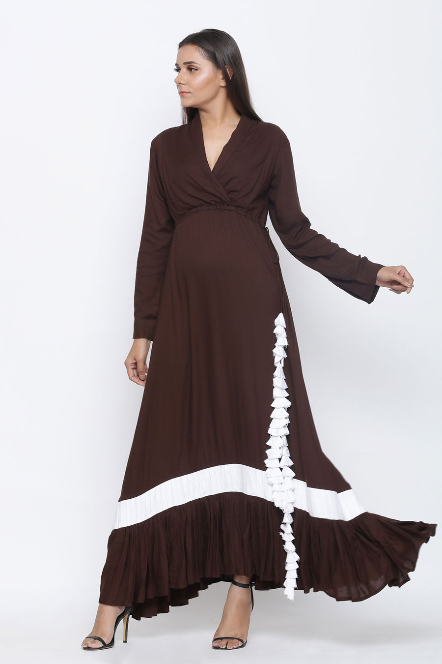 Coffee Drawstring Gown Dress