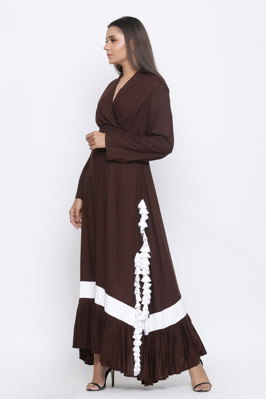 Coffee Drawstring Gown Dress