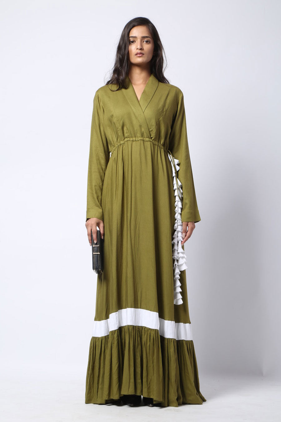 Green Drawstring Gown Dress
