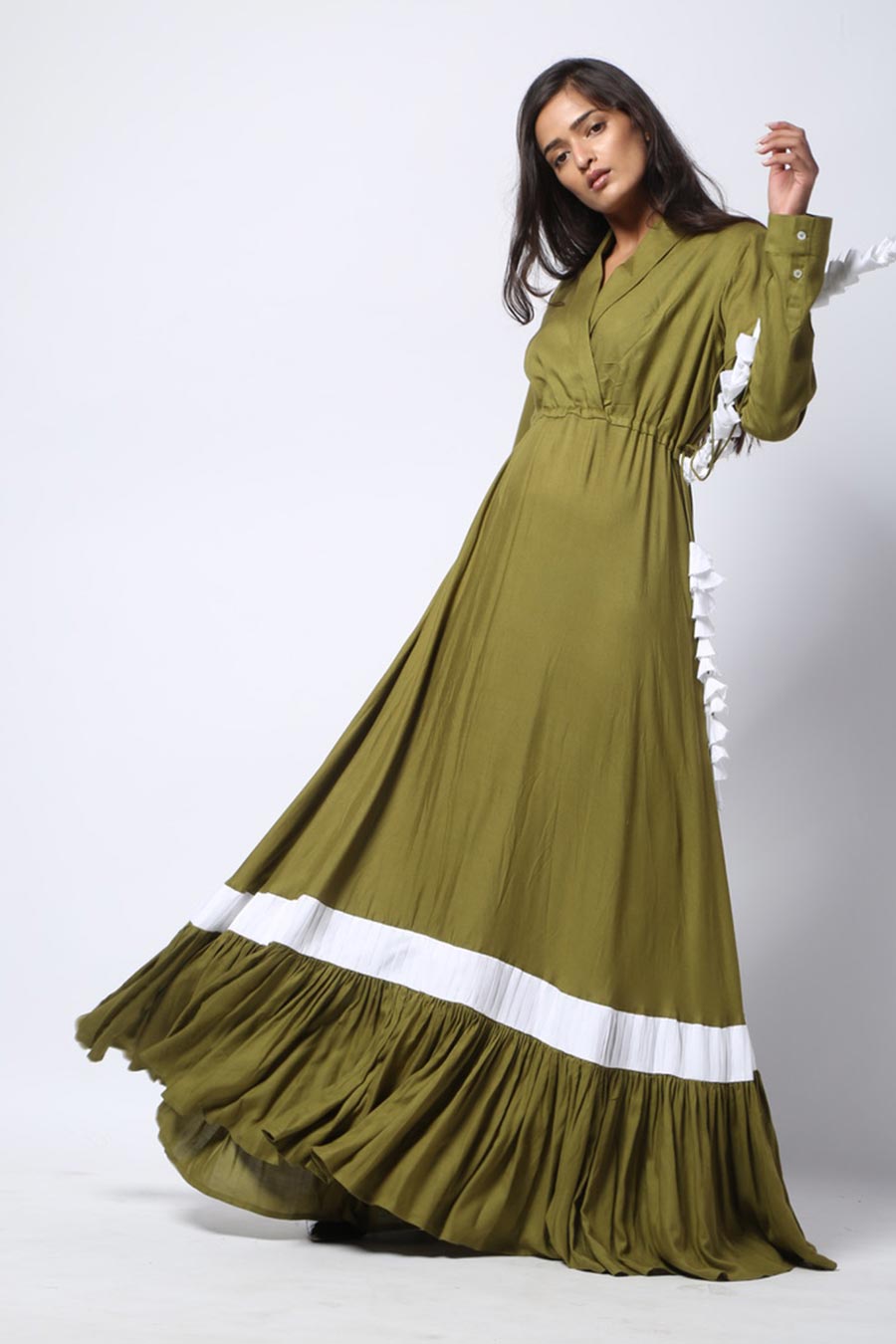 Green Drawstring Gown Dress