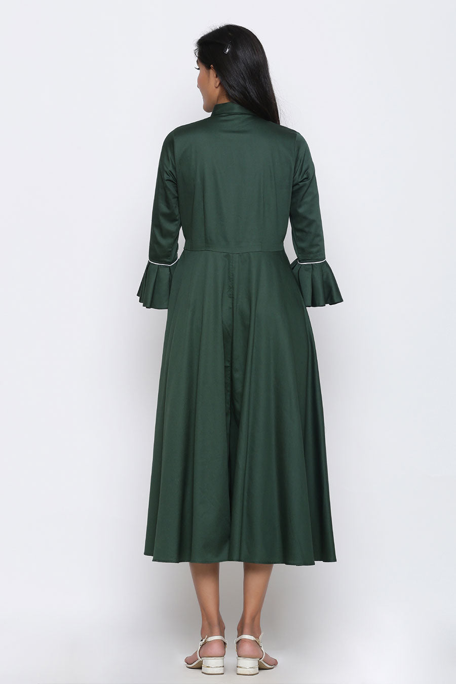 Green Drama Sleeve Culotte Jumpsuit