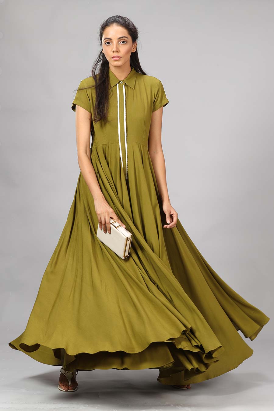 Green Flared Gown Jumpsuit