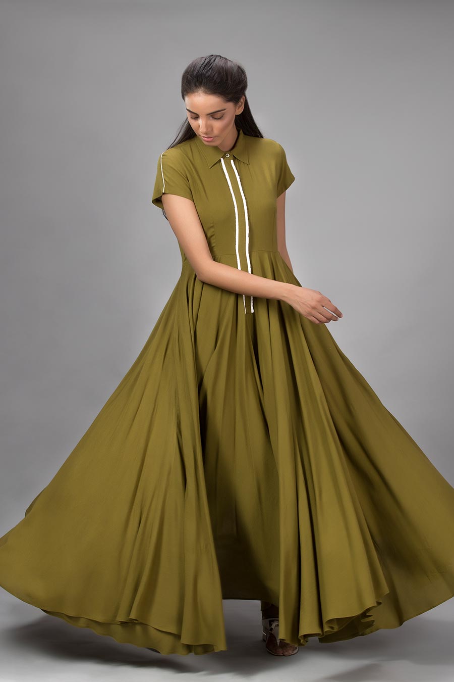 Green Flared Gown Jumpsuit