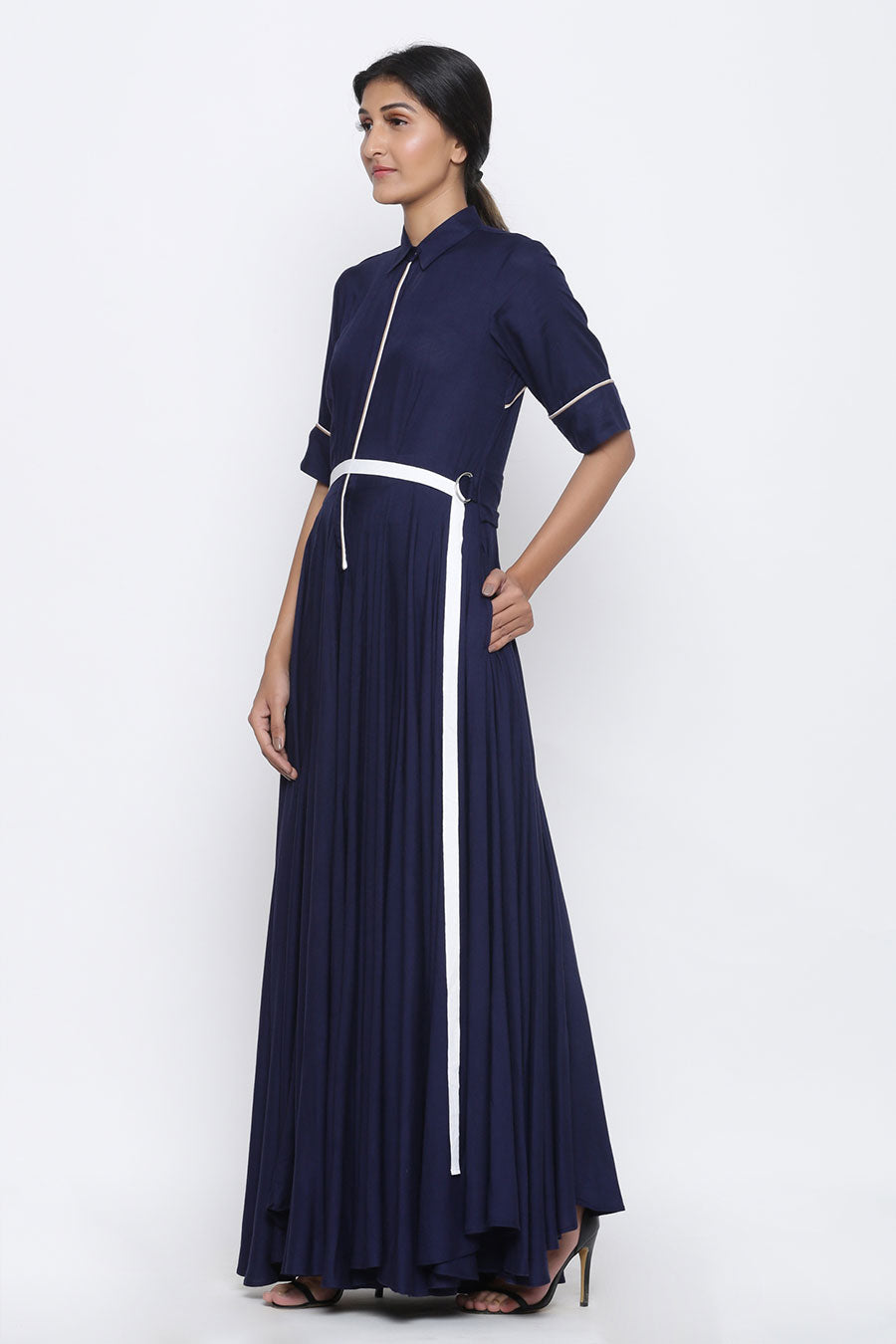 Navy Blue Trench Style Twill Tape Jumpsuit
