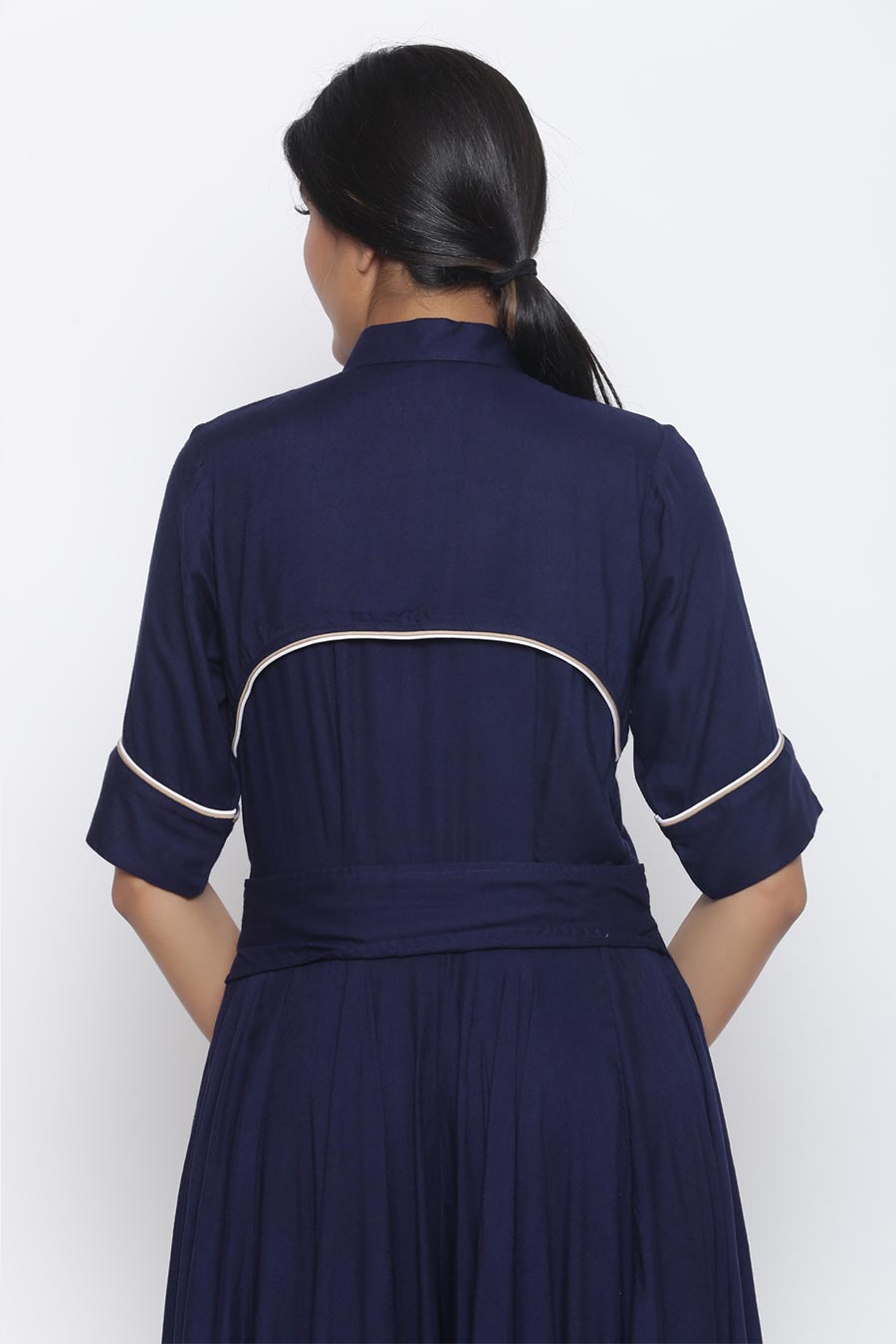 Navy Blue Trench Style Twill Tape Jumpsuit